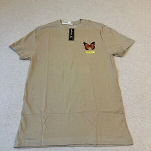 Mister Tee Mens Limitless Butterfly Graphic T-Shirt Wet Sand Beige M